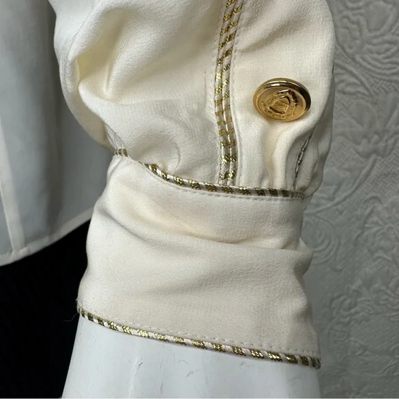 Lillie Rubin x Adrianna Papell Silk VTG Gold Trim Sleeve Button Blouse - Picture 10 of 14